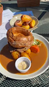 A short, engaging reel showcasing a Sunday roast experience at The Beck & Call, featuring the outdoor seating area and dessert.