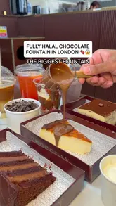 A montage showcasing various desserts and a chocolate fountain at Chocofay, featuring close-ups of San Sebastian cheesecake, chocolate ganache cake, tiramisu, pistachio gelato, and chocolate-dipped strawberries.