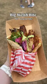 A vlog-style montage showcasing various food stalls and the general atmosphere at the Big Welsh Bite food festival in Pontypridd. The video features quick cuts of different dishes, including loaded gnocchi, dumplings, and nachos, alongside shots of the festival grounds and crowd.