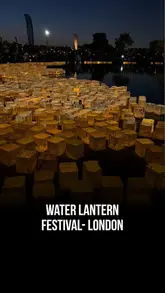 A promotional video for the Water Lantern Festival in London, showcasing the event's atmosphere with shots of lanterns on the water, people personalizing their lanterns, and event details.