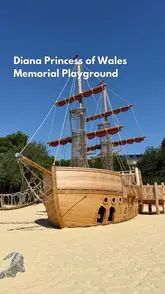 A video tour of the newly refurbished Diana, Princess of Wales Memorial Playground in Kensington Gardens, highlighting the new pirate ship, slides, and various play areas.