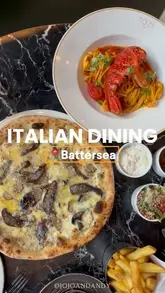 A montage showcasing various dishes including lobster linguine, truffle mushroom pizza, and desserts at Tozi, along with shots of the restaurant's interior and outdoor terrace.