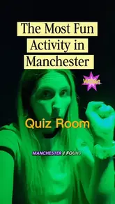 A high-energy promotional video for Quiz Room Manchester, featuring a group of friends participating in a competitive, TV-style quiz game. The video highlights the interactive elements, the buzzer system, the atmosphere, and the social aspect of the experience, including drinks.