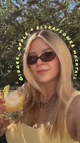 A short, aesthetic recipe video demonstrating how to make a non-alcoholic ginger, apple, and elderflower mocktail using Mother Root aperitif.