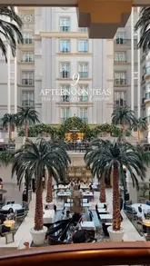A visually appealing listicle video showcasing nine luxury afternoon tea experiences across various high-end London hotels, featuring shots of the venue interiors, tea service, and delicate pastries.