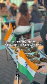 A reel documenting the experience of judging at the Great British Curry Festival, showcasing various curry dishes and the waterside event setting.