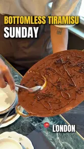 A creator visits Agrodolce in London to showcase their Sunday brunch offering, which includes bottomless tiramisu, pasta, and prosecco.