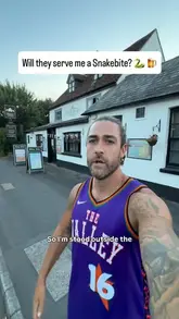 A creator visits The Bishop's Blaize in Romsey to test if they will serve a 'Snakebite' (a mix of lager, cider, and blackcurrant). The video documents the walk-in, the interaction with the staff, and the review of the drink.