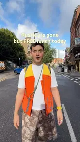 A creator announces a temporary venue takeover where a new Greek street food spot is giving away free gyros. The video features the creator walking to the location, showing the exterior, and receiving the food.