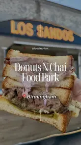 A fast-paced listicle video reviewing ten different street food vendors at the Donuts N Chai food park in Birmingham, featuring ratings and close-up shots of various dishes.