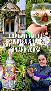 A creator visits Speight's Gin Distillery to promote a new collaboration gin and vodka with the Bradford Bulls rugby team, highlighting the distillery's atmosphere and the product launch.