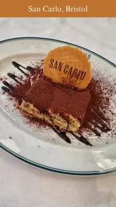A montage showcasing a family dining experience at San Carlo in Bristol, highlighting the children's menu, interactive dessert service, and various adult dishes including arancini, burrata, pasta, and desserts.