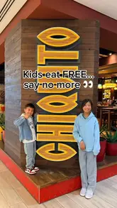 A family visits a Chiquito restaurant to take advantage of a 'kids eat free' promotion. The video features shots of the restaurant interior, the menu, the children coloring at the table, and various dishes including tacos, chicken strips, and churros.