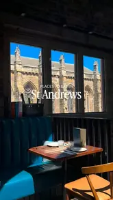 A travel-focused listicle video showcasing five different dining spots in St Andrews, Scotland, including a seafood restaurant, a taco shop, a toastie shack, a bakery, and a seafood restaurant.
