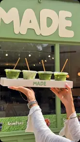 A promotional reel for a cafe called MADE in Leeds, highlighting their matcha flight concept where customers can choose four different matcha flavors, as well as their fresh sandwiches.