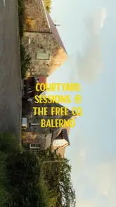 A short video showcasing a 'Courtyard Sessions' event at The Free Company in Balerno, featuring the preparation of BBQ beef brisket burgers, charred corn, and smoked potatoes in an outdoor setting.