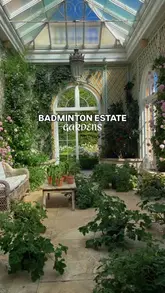 A series of slow-panning and static shots showcasing the architecture and manicured gardens of the Badminton Estate.
