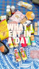 A 'What I Eat in a Day' vlog that follows the creator through a Bank Holiday Sunday, starting with fast food at home and transitioning to a wine tasting and concert event at Battersea Park.