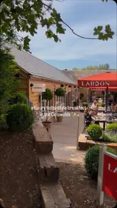 A montage showcasing a breakfast experience at Lardon, featuring a continental buffet spread, cooked breakfast dishes, and the venue's interior and outdoor seating area.