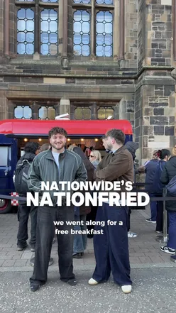 Freshers enjoying bacon and mushroom buns at Nationwide's NationFried pop-up event at Glasgow University.