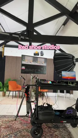 Exploring Red Shoe Studio, a photography and podcast studio near Chester, featuring vibrant setups and creative vibes.
