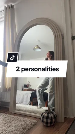 Person feeling calm and excited, reflecting two personalities in a lighthearted moment.