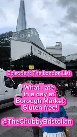 Enjoying gluten-free delights at Borough Market, including tacos, cakes, and soft serve from local hotspots.