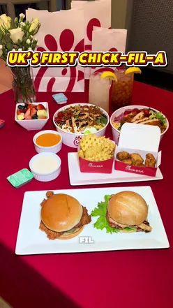 Sneak peek of Chick-fil-A's menu before its opening in Leeds, featuring fried chicken and a vibrant atmosphere.