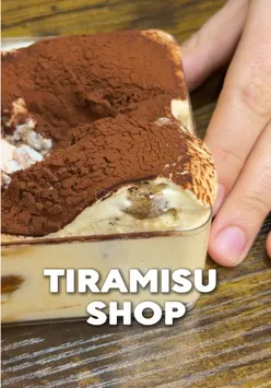 Tiramisu shop in Glasgow's West End, featuring classic and gluten-free options plus seasonal flavors.