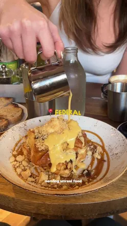 Brunch at Federal Cafe & Bar in Leeds featuring delicious pancakes and vibrant atmosphere. #LeedsFood #Brunch