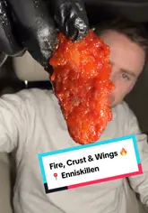 A food review video featuring a creator eating and reviewing wings from a food truck called Fire Crust & Wings in Enniskillen.