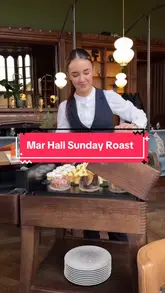 A review of a Sunday roast experience at Mar Hall in Scotland, highlighting the recent refurbishment, the quality of the food, and the dessert trolley service.