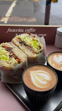 Focaccia sandwiches and coffee at Sister Midnight, a trendy café and bookshop in Glasgow city centre.