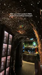 A montage of a restaurant visit featuring the venue's rooftop atmosphere and various dishes, highlighting its 100% gluten-free menu.