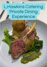 A review of a private fine dining catering service where a chef prepares a four-course meal in the client's home. The video covers the cooking process, plating, the dining experience, and the cleanup service provided.