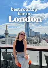A short, aesthetic video featuring a creator walking onto the rooftop terrace of Wagtail in London, showcasing the outdoor seating area and the view of The Shard.