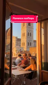 This reel presents a curated list of three rooftop venues in Florence, Italy, focusing on the stunning panoramic views of the city's skyline, including the Duomo. The video features a montage of clips showing the atmosphere, seating areas, and cocktails at each location, set to music with text overlays identifying the venues.