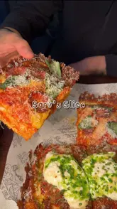 A short, punchy review of Sarv's Slice in Ealing, London. The creator showcases Detroit-style pizza, garlic bread, and a Snickers-inspired dessert, providing a quick taste test and showing the menu.