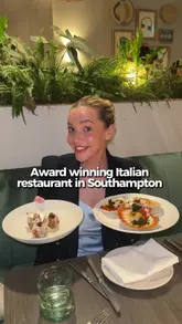 A review of an Italian restaurant in Southampton, showcasing the interior, cocktails, and various dishes like pizza and pasta.