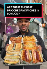 A food review video featuring a creator visiting Chicken Run Co in London. The video showcases the preparation of various brioche sandwiches, fried chicken bites, and a smash burger, followed by the creator's taste test and reaction.