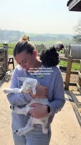 A wholesome, vlog-style video showcasing a farm experience in Greater Manchester, featuring alpaca walking and goat interaction.