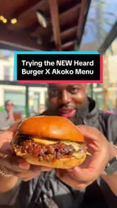 Heard Burger Akoko collab: West African-inspired burgers, Kelewele fries, ice cream sandwich, milkshake on a table.
