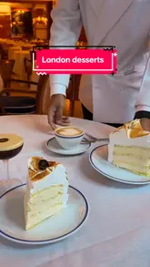 A fast-paced listicle video showcasing five distinct, high-end desserts from various London restaurants. The video uses quick, high-quality cuts to highlight the presentation and service of each dish, including a vanilla meringue cake, frozen Greek yogurt, Raffaello gelato, burnt Basque cheesecake, and mini doughnuts.