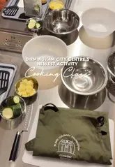 A video showcasing a cooking class experience at Blend Culinary Foundation in Birmingham, where the creator learns to make a tapas feast including vegetarian fritters, meatballs, and patatas bravas.