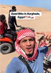 A travel vlog documenting a quad biking excursion in the desert of Hurghada, Egypt. The creator covers the process from signing safety forms and purchasing a headscarf to the actual ride through the desert, providing price information and personal commentary throughout.