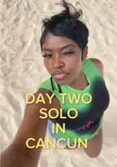 A travel vlog documenting a solo day in Cancun, including walking through the resort, visiting the beach, and reviewing lunch and dinner at the resort's restaurants.