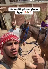 A travel vlog featuring a creator and his friends going horse riding on a beach in Hurghada, Egypt. The video captures the experience from the creator's perspective, including interactions with the guides, the scenic beach views, and the activity itself.