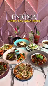 A promotional video for Enigma, a luxury Pan Asian restaurant, featuring a montage of the venue's interior and a variety of dishes including steaks, noodles, and cocktails.