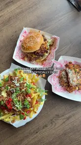A promotional reel for a new street food hall in Cardiff, featuring close-ups of burgers, loaded fries, pizza, and dessert waffles, alongside shots of the venue interior.