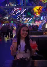 A promotional video for Golf Fang in Birmingham, showcasing their AR darts experience, cocktails, and the venue's vibrant, neon-lit atmosphere in the Custard Factory.